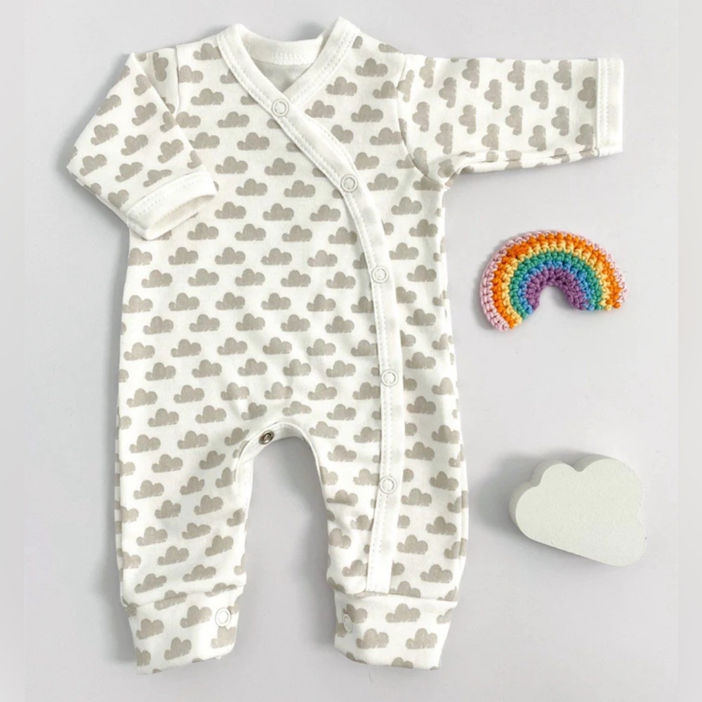 Premature Baby Sleepsuit, Silver Clouds, Premium 100% Organic Cotton